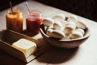 Jam, eggs and butter