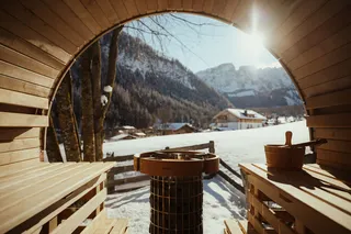 View from inside the wooden sauna